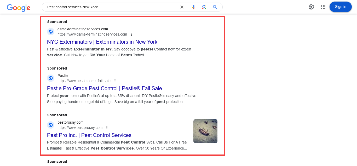 Pest Control PPC Ads - 3 PPC Ads For Pest Control Screenshot