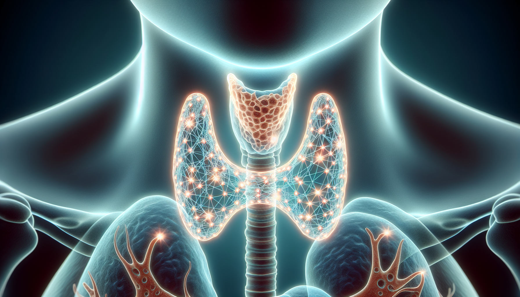 Illustration of collagen molecules supporting the thyroid gland