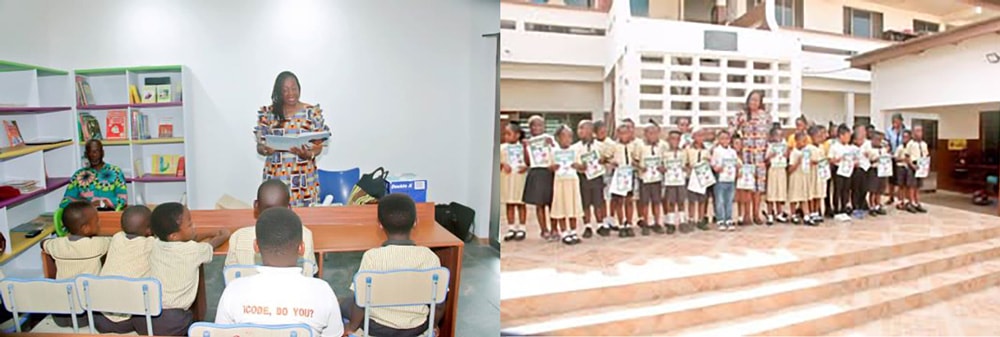Chidren's Book Mastery coaching member, Judith Ewa, on a school visit. She gave each child her activity book to add value and fun!