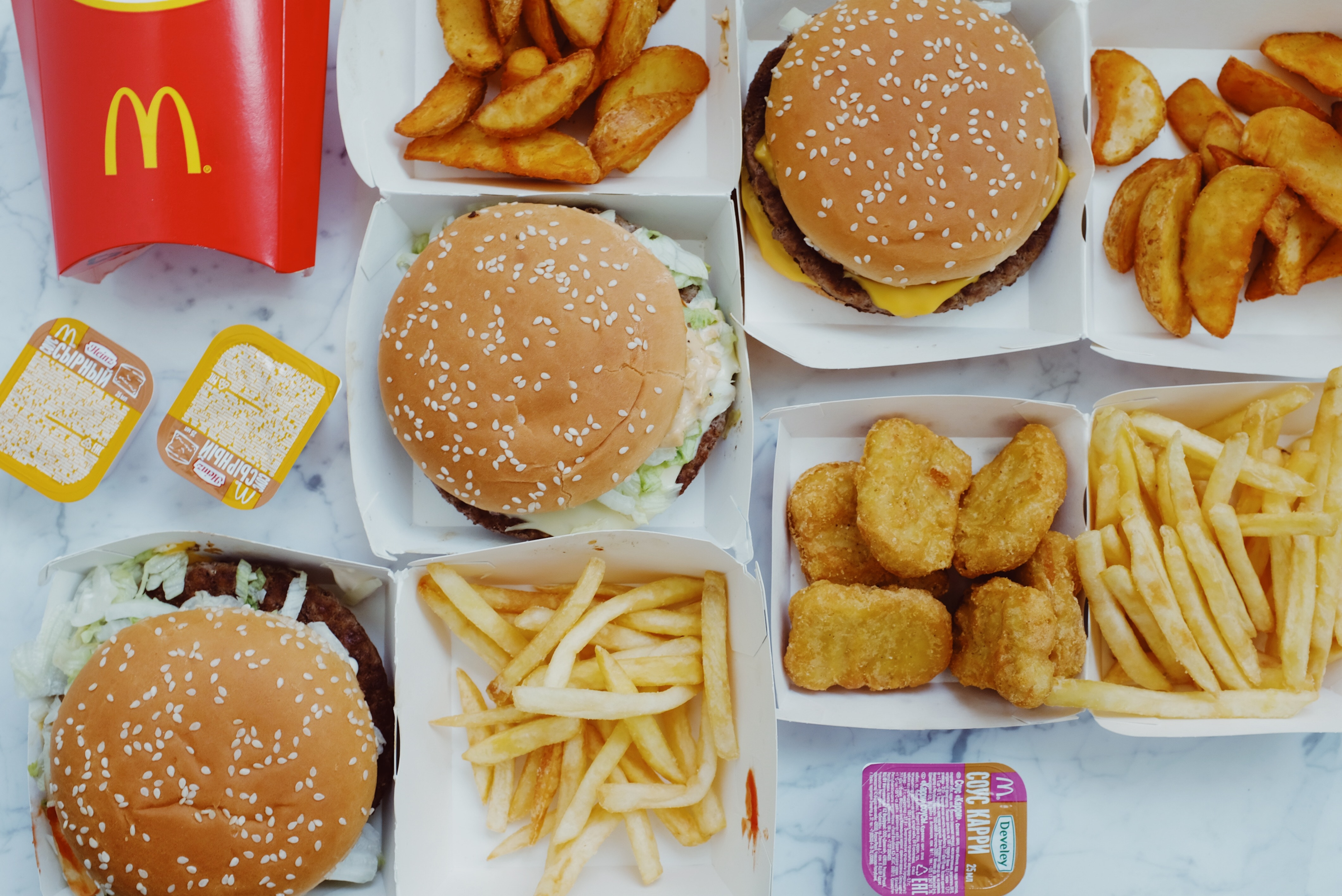 A table full of tasty fast food