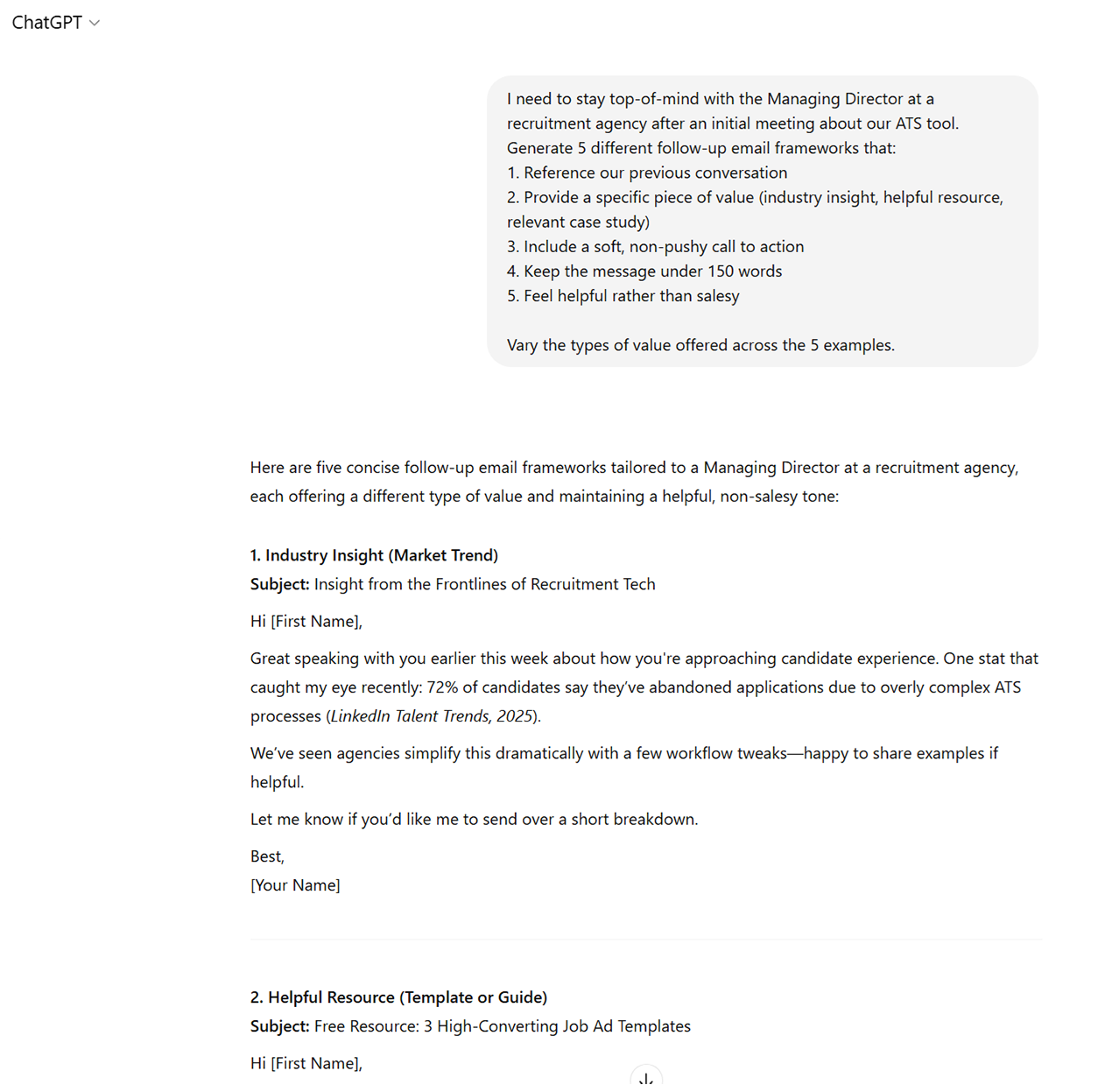 Value-add follow-up email templates for sales nurturing
