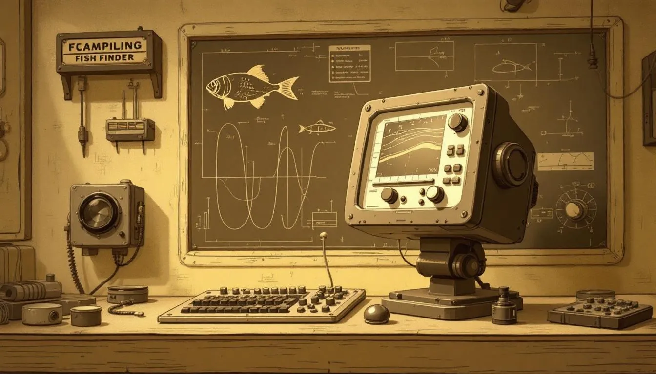 An early fish finder showcasing its basic components, highlighting the history of fish finders.