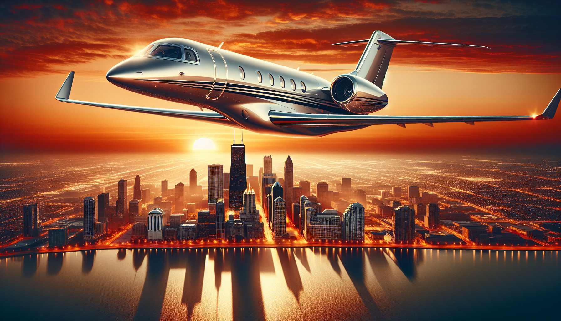 Illustration of a private jet flying over Naperville Illinois