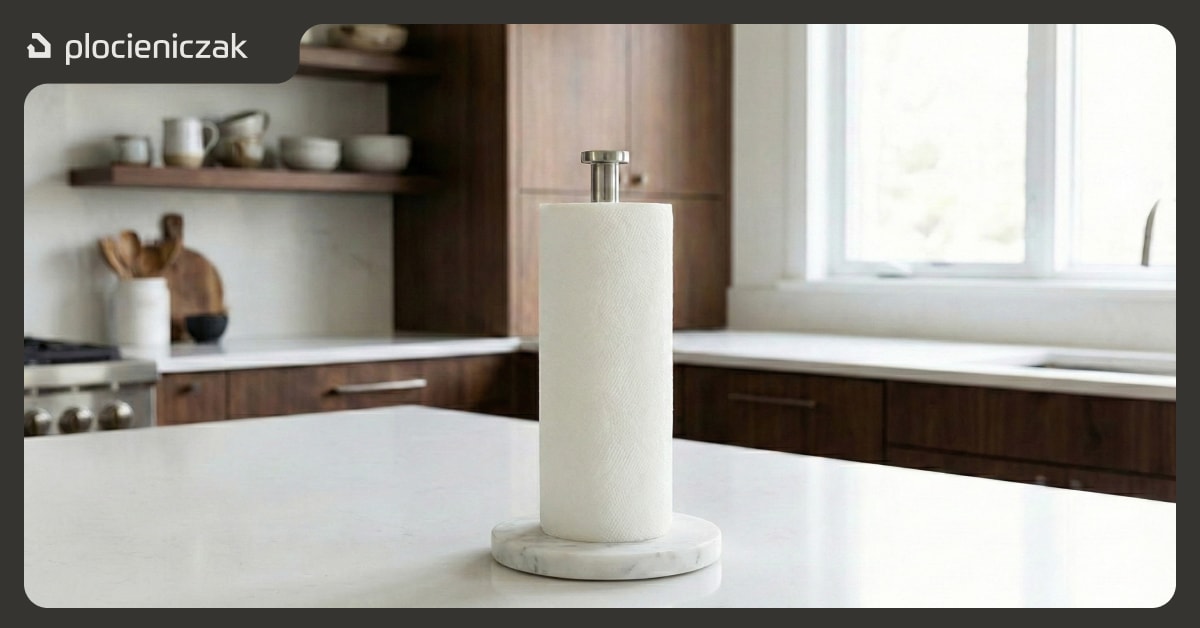 Wolnostojący stojak na ręcznik papierowy z marmurową podstawą na wyspie kuchennej