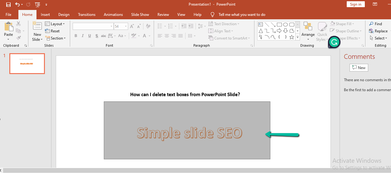 Delete Text Box in PowerPoint