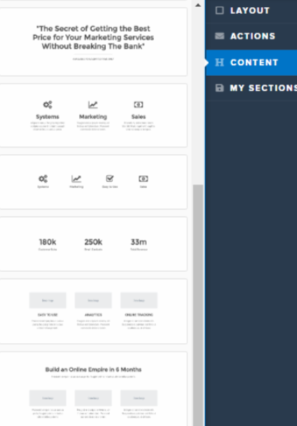 Sections tab - content types - ClickFunnels