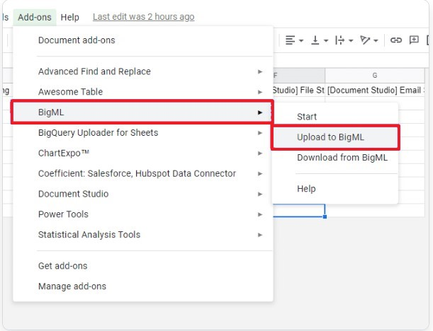 Google Sheets BigML Add-on