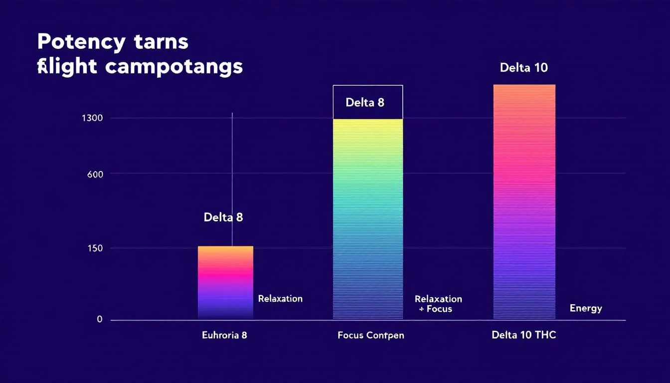 Comparison chart of potency and effects of delta 8, delta 9, and delta 10 THC.
