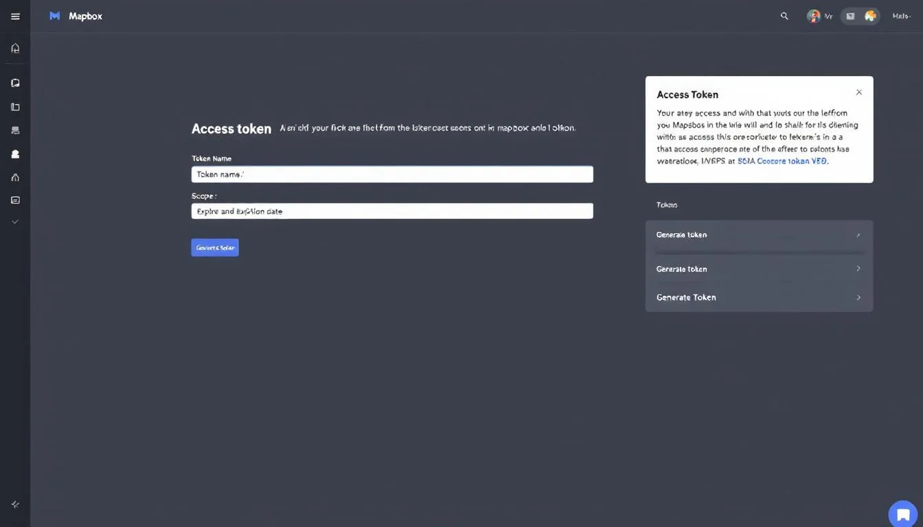 The image depicts the Mapbox dashboard interface, specifically showcasing the screen for generating an access token. This feature is essential for developers using Mapbox SDKs to create customizable maps and integrate them seamlessly into their applications.