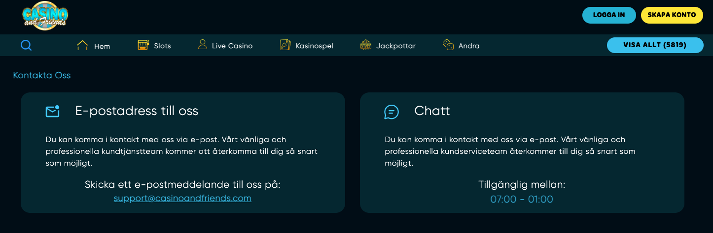 Casinoandfriends support