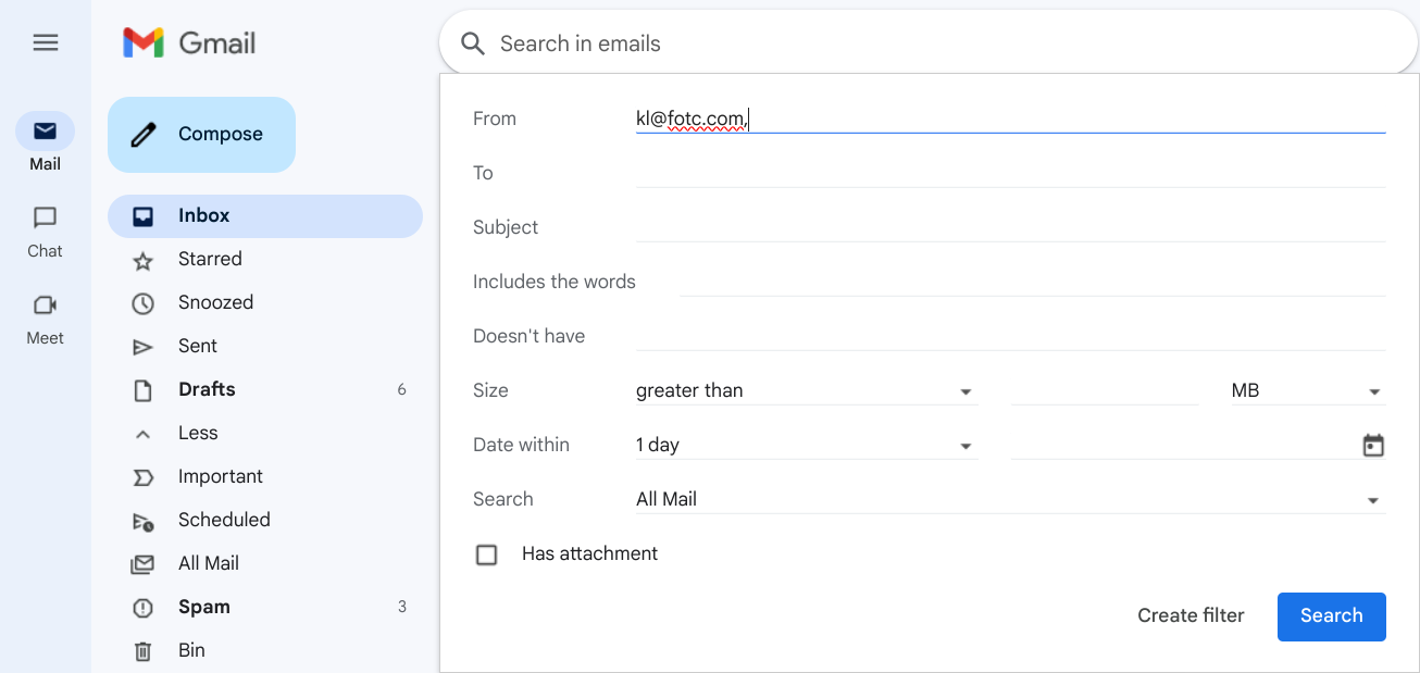 Search in emails in Gmail