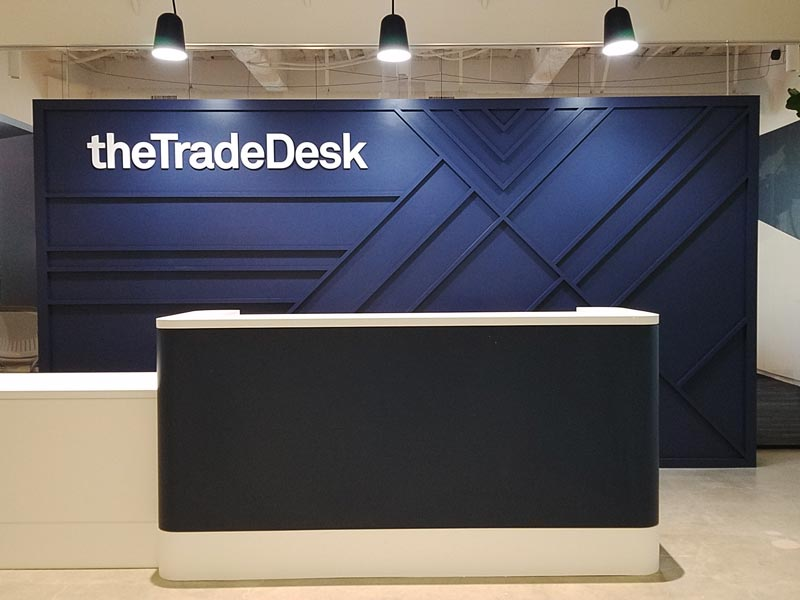 Office lobby signs offer sophistication and make great first impressions. The Trade Desk in LA.