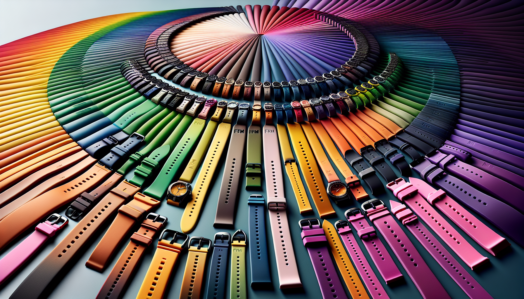 Illustration of customizable FKM rubber watch strap in various colors