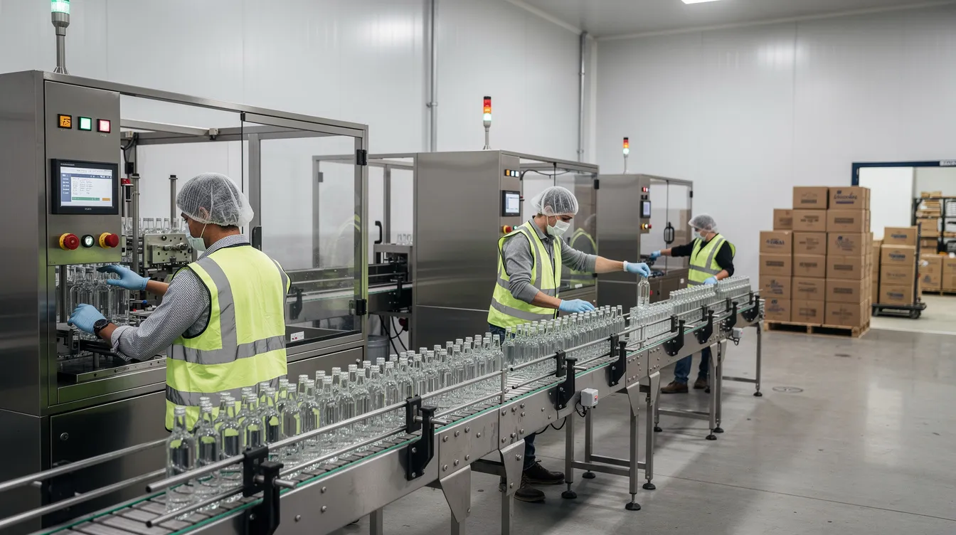 3bc2cc37 8afa 46bb ada9 ae0e8db936cd The image depicts a small bottling facility where workers are efficiently operating packaging machinery, contributing to the manufacturing unit's efforts in sustainable agriculture and organic farming. This scene highlights the potential for profitable business opportunities in Sikkim, a region known for its rich biodiversity and commitment to economic growth through diverse industries.