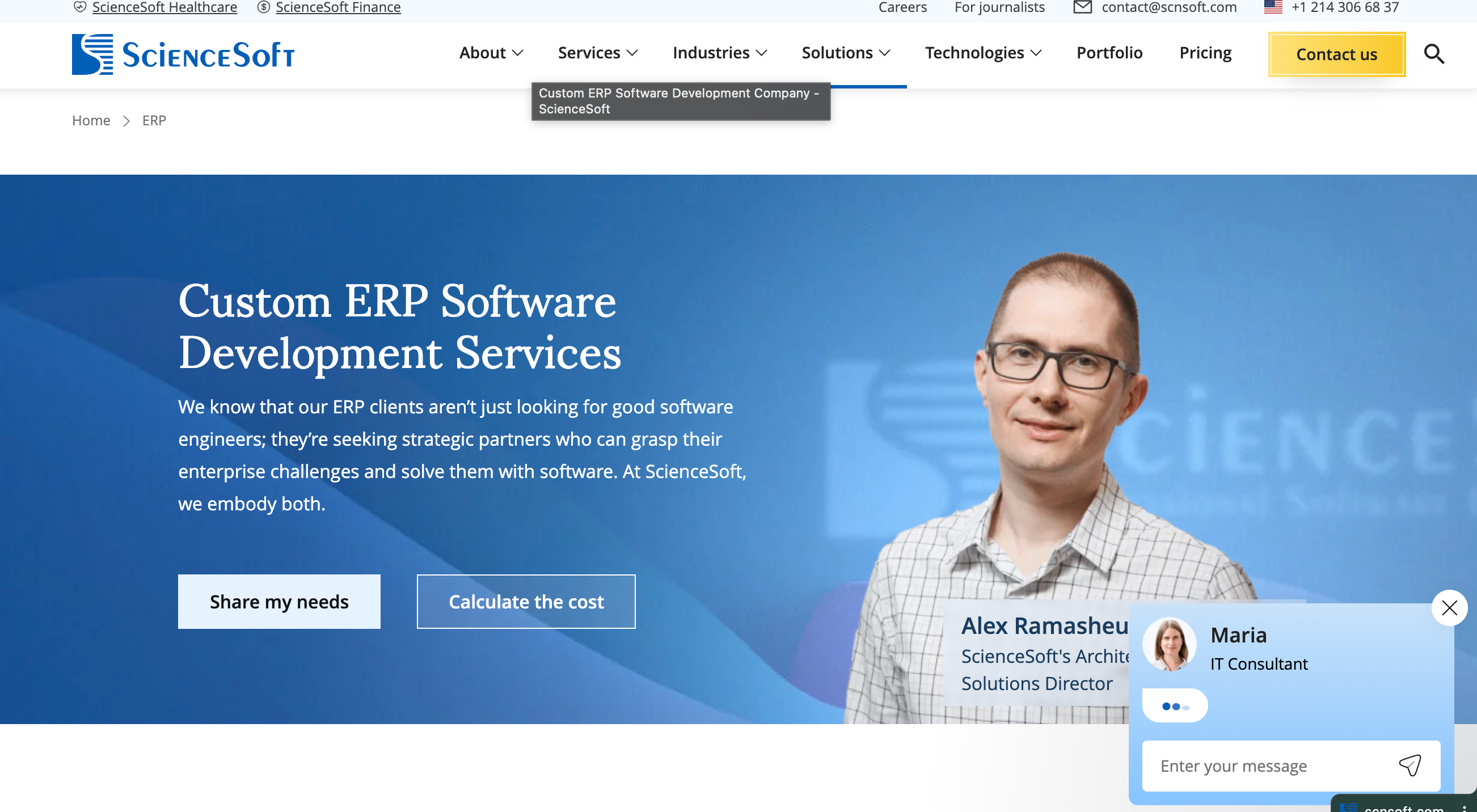 ScienceSoft ERP services page