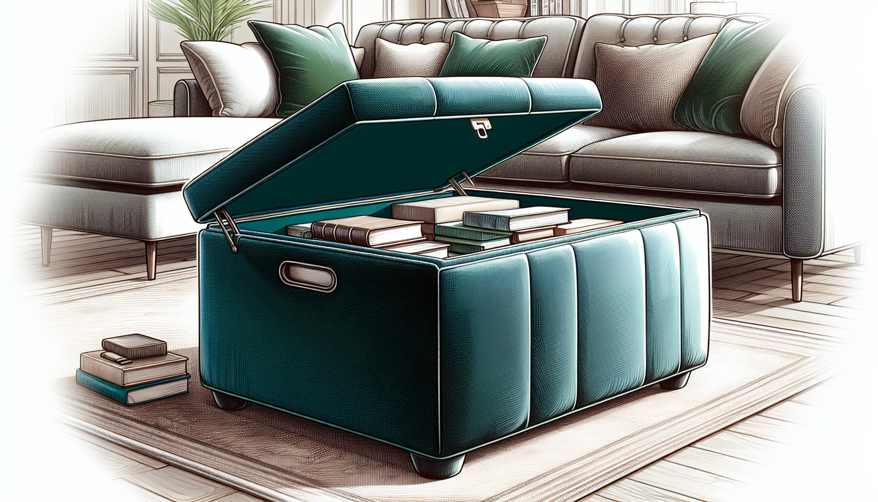 Illustration of a storage ottoman with hidden storage compartment