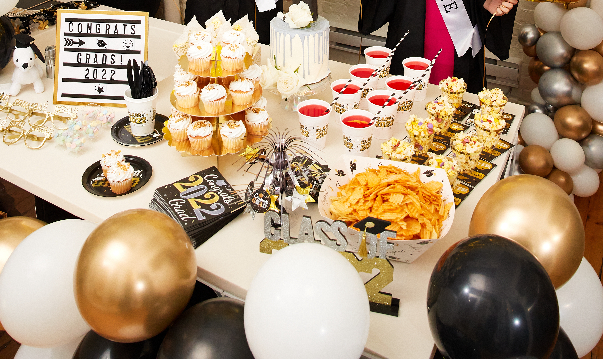 Graduation Party Idea #16:  Graduation buffet table and dessert table.