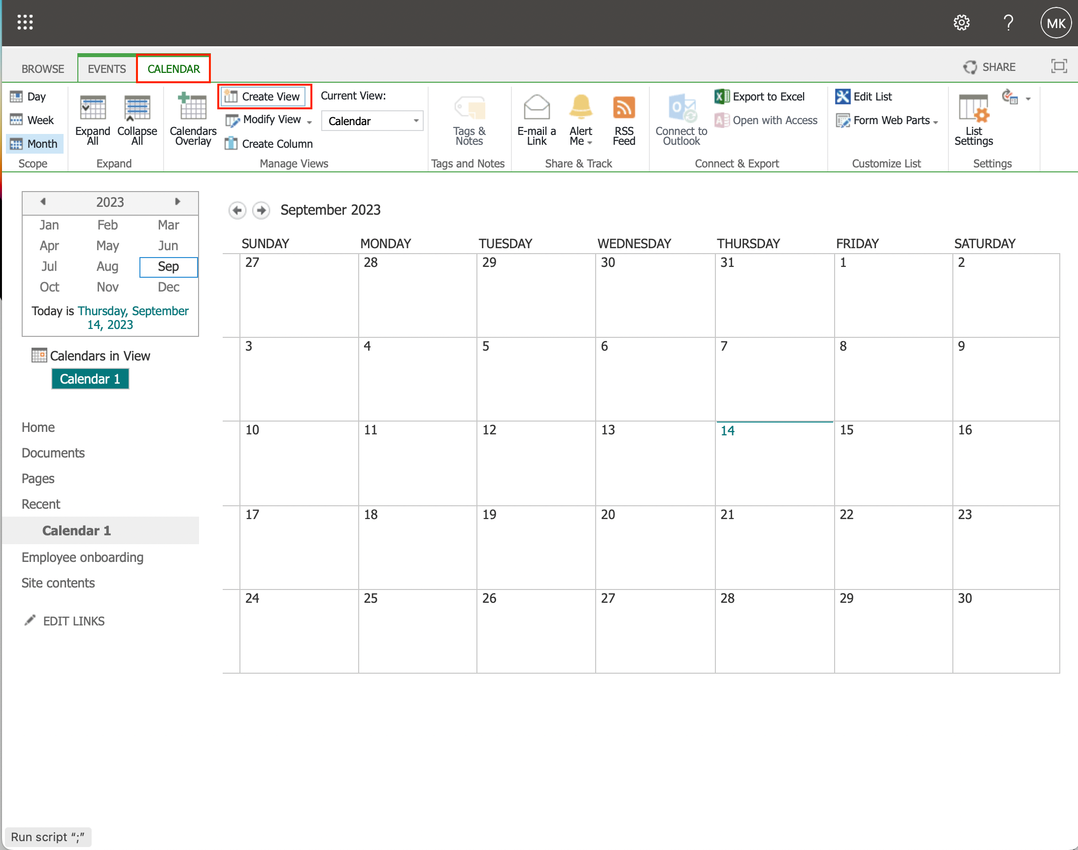 Creating a New View in Sharepoint Calendar