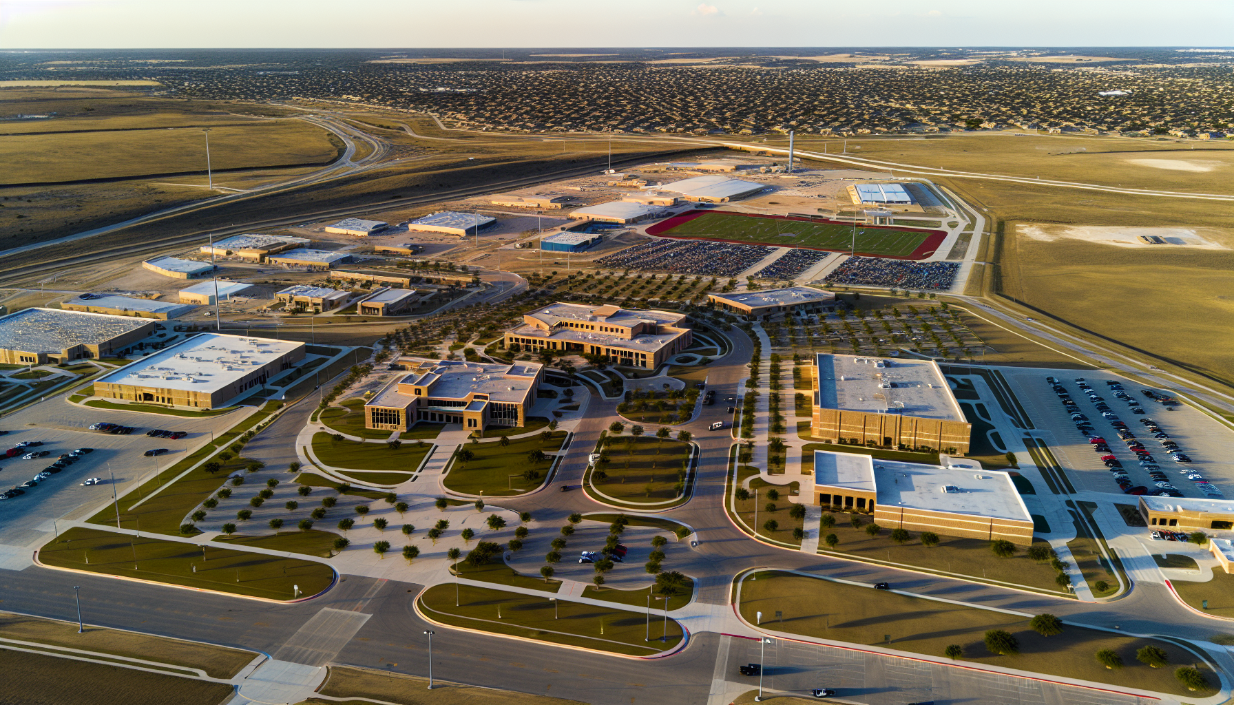 Aerial view of Leander Independent School District campuses