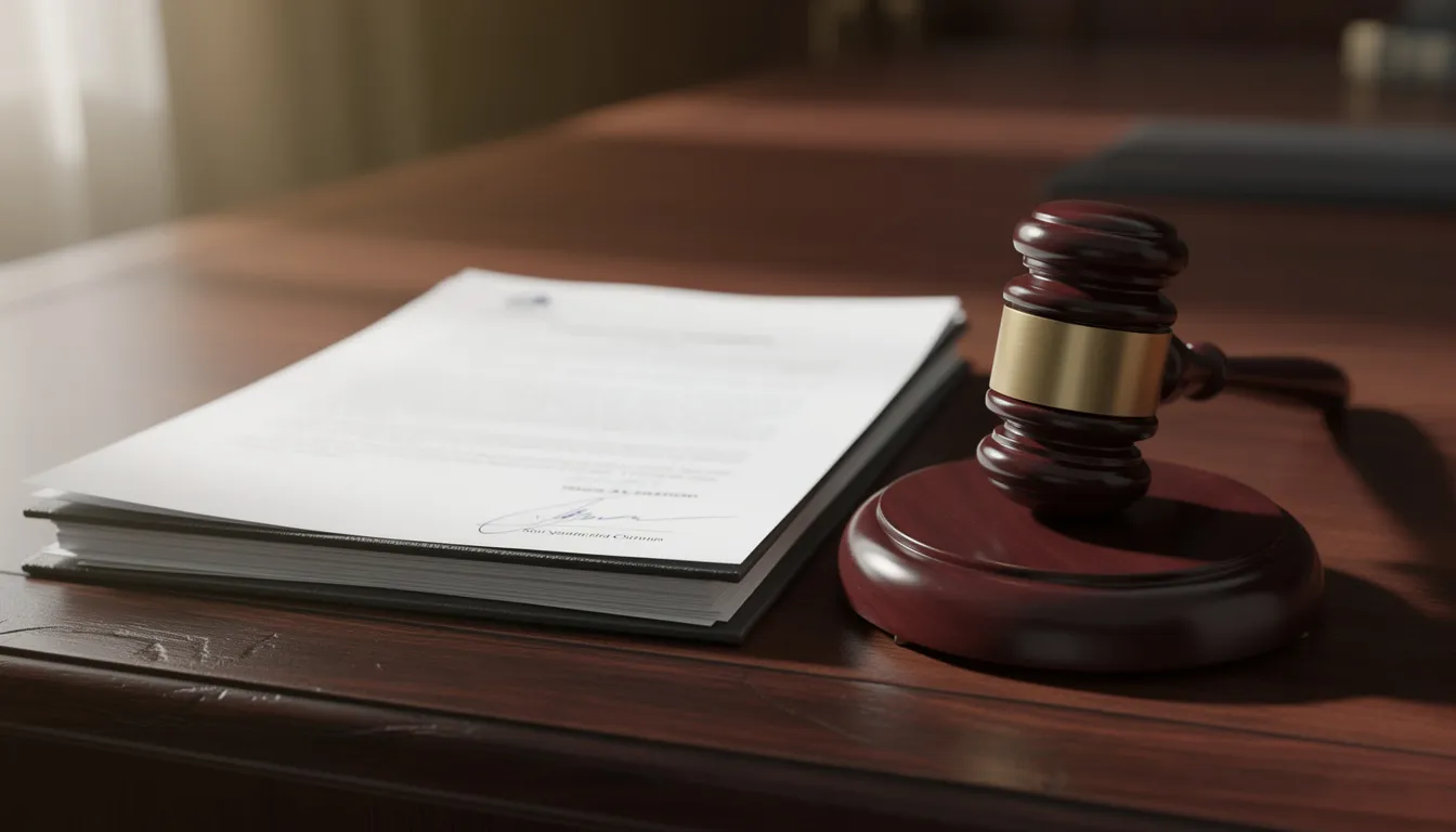 The image features a collection of legal documents alongside a gavel on a wooden desk, symbolizing the formal process involved in a medical malpractice lawsuit. This setting emphasizes the importance of legal representation in cases of medical negligence, where patients seek justice for improper medical care and the resulting injuries.