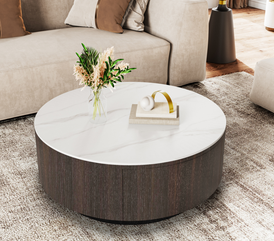 large round marble coffee table with storage