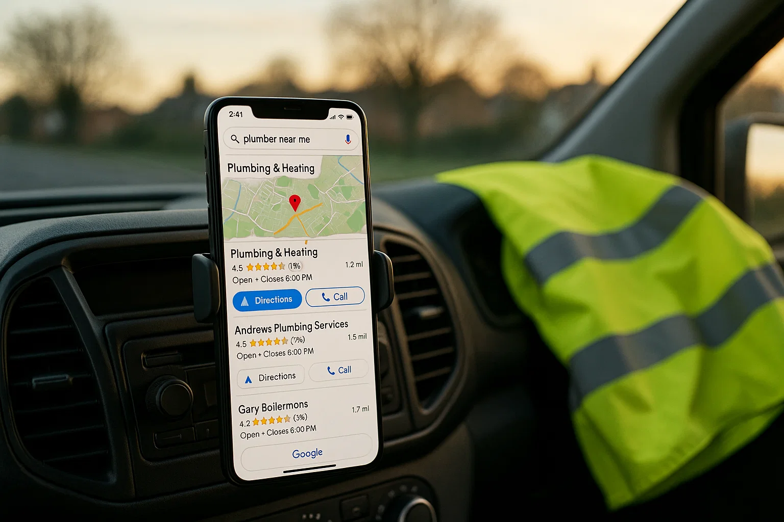 Local SEO map result showing a tradesperson’s business pinned at the top of Google Maps.