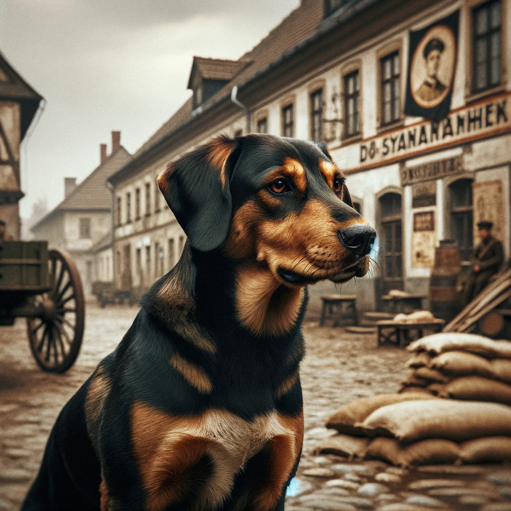 An historical image of a Transylvania hound in the WW2 era