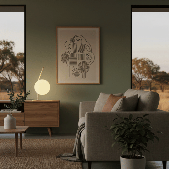 Table lamp providing ambient lighting as an alternative to pendant lighting in a modern living room
