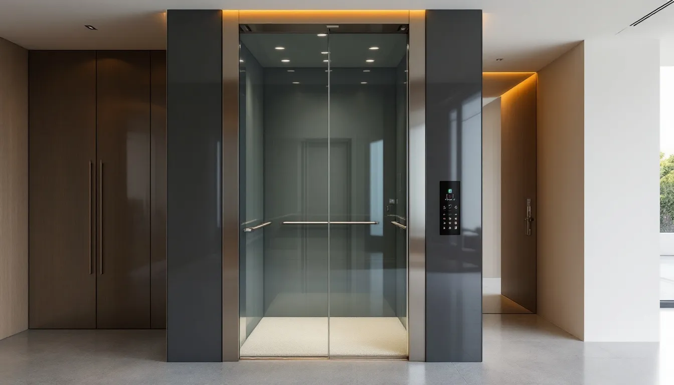 A residential elevator lift installed in a modern home interior.