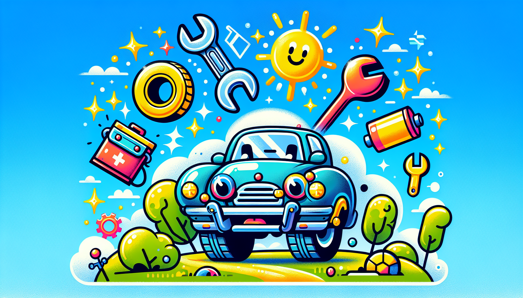 An illustration of a car with various repair icons representing unexpected repairs.