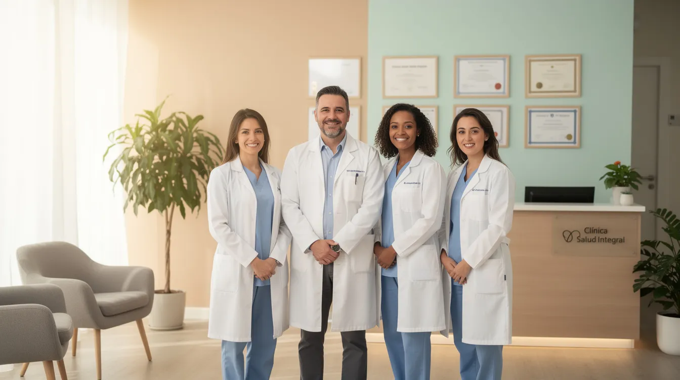 Un equipo médico profesional se encuentra en un ambiente acogedor de clínica, listo para realizar procedimientos de liposucción y cirugía plástica. Los cirujanos plásticos, equipados con herramientas adecuadas, están preparados para atender las necesidades de los pacientes en Nueva York.