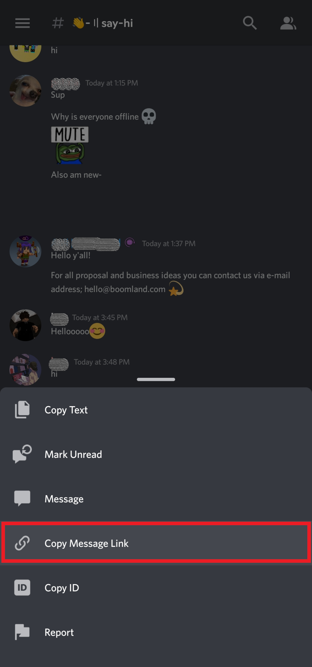 Discord copy message link on Mobile