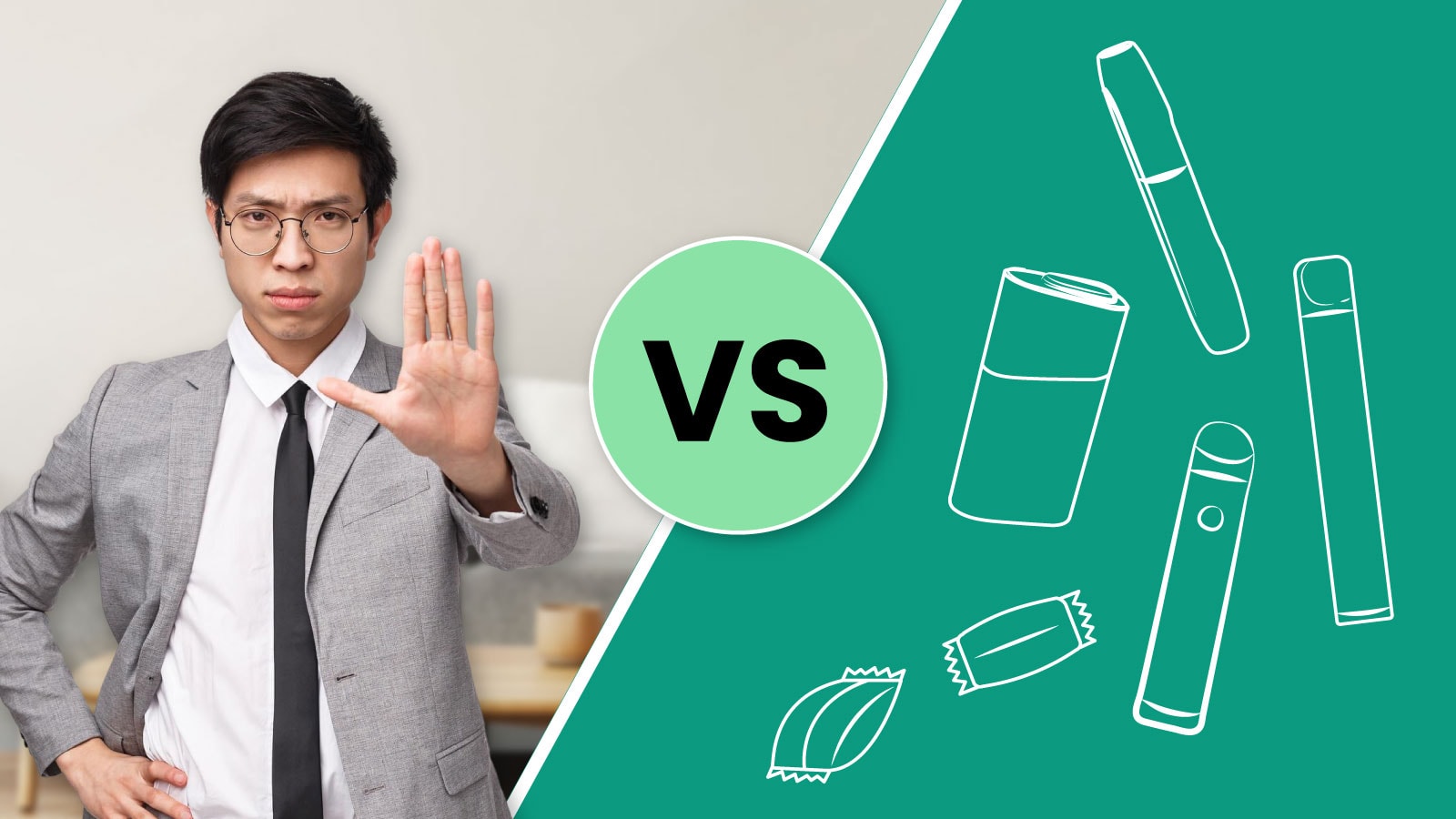 Perbandingan rokok vs vape dengan pria berjas — rokok vs vape