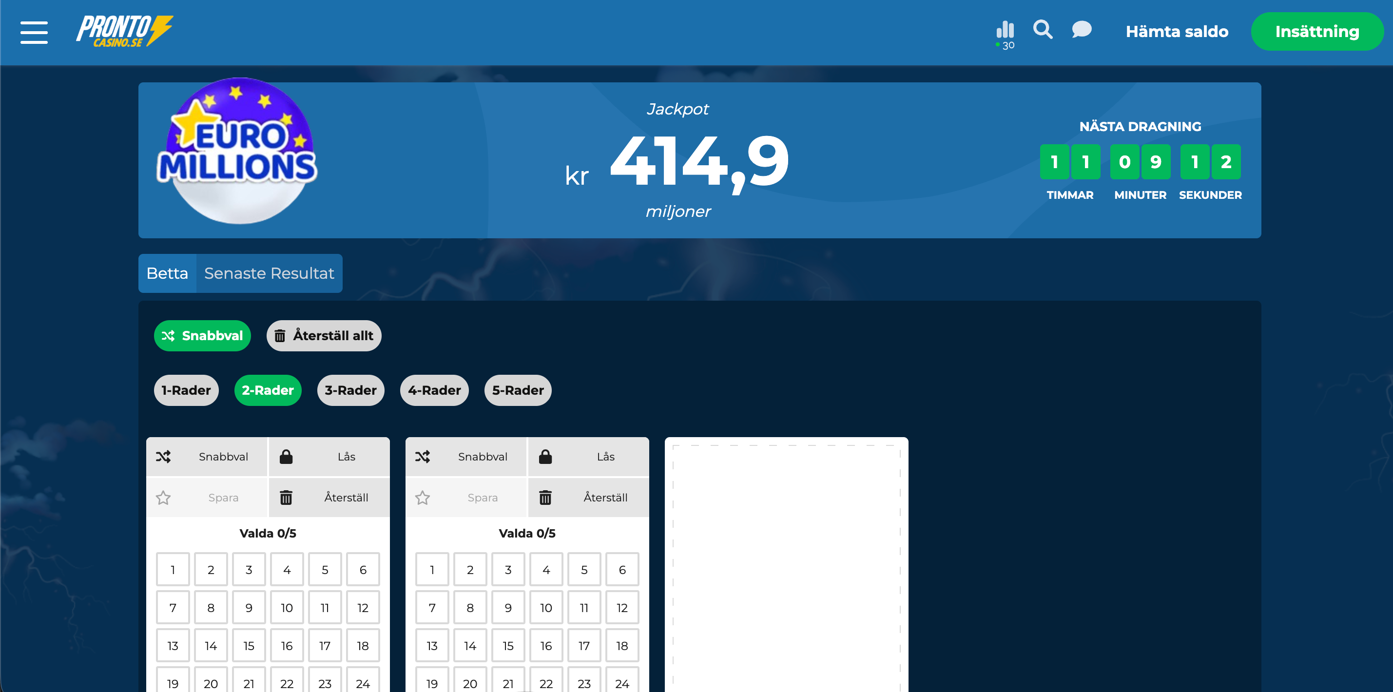 Pronto Casino euro millions