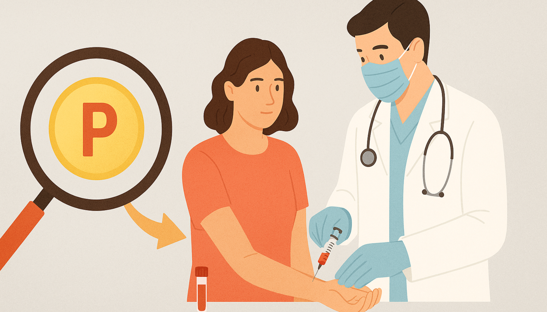 Fosfor – Derfor er dette mineralet viktigere enn du tror 21 Illustrasjon viser blodprøve tatt av lege for å kontrollere fosfornivå, viktig ved nyreproblemer eller skjelettplager.