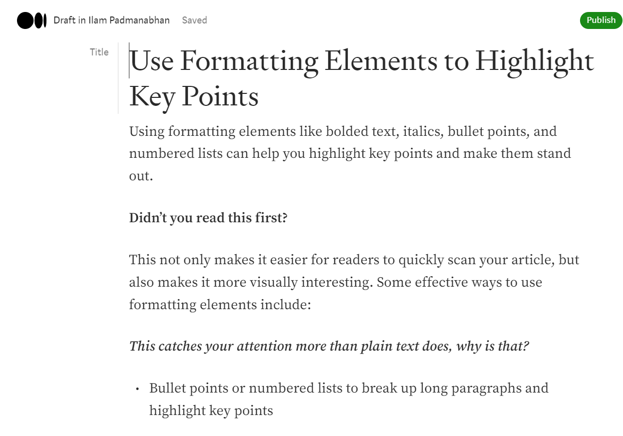Writing on Medium - formatting