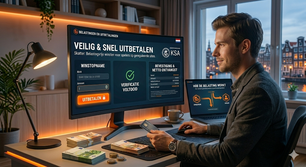 Speler die online poker winsten uitbetaalt via een gereguleerde pokersite, met verificatie, veilige betaling en snelle uitbetaling op een KSA-gecertificeerd platform.