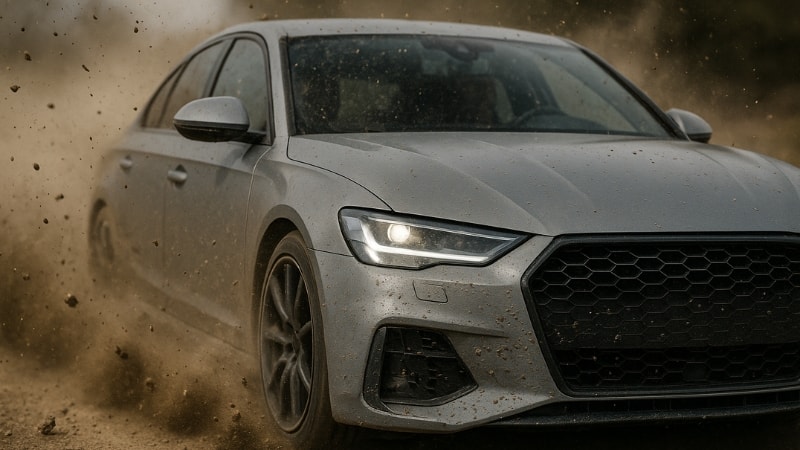 Nardo grey vinyl wrap protecting the underneath paint from road harshness.