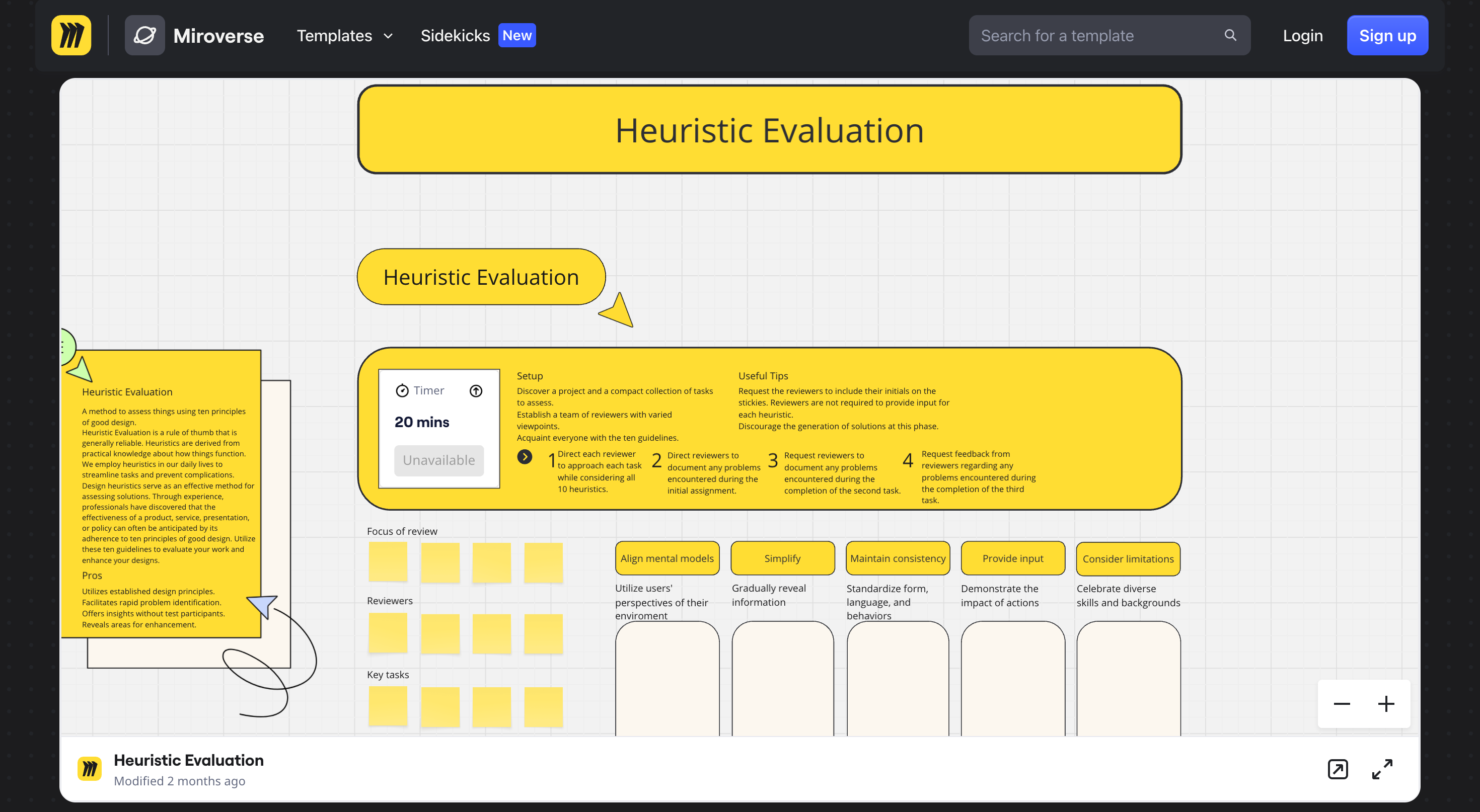 Miro's heuristic evaluation template