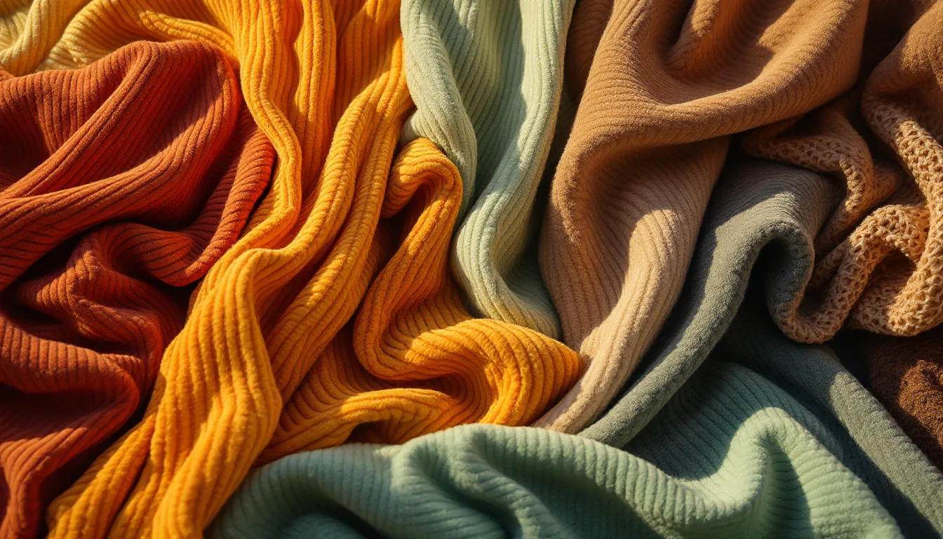 Different types of corduroy fabrics displayed together.