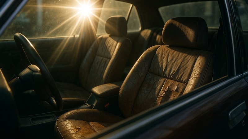 The upholstery of car is damaging due to extended exposure to UV rays