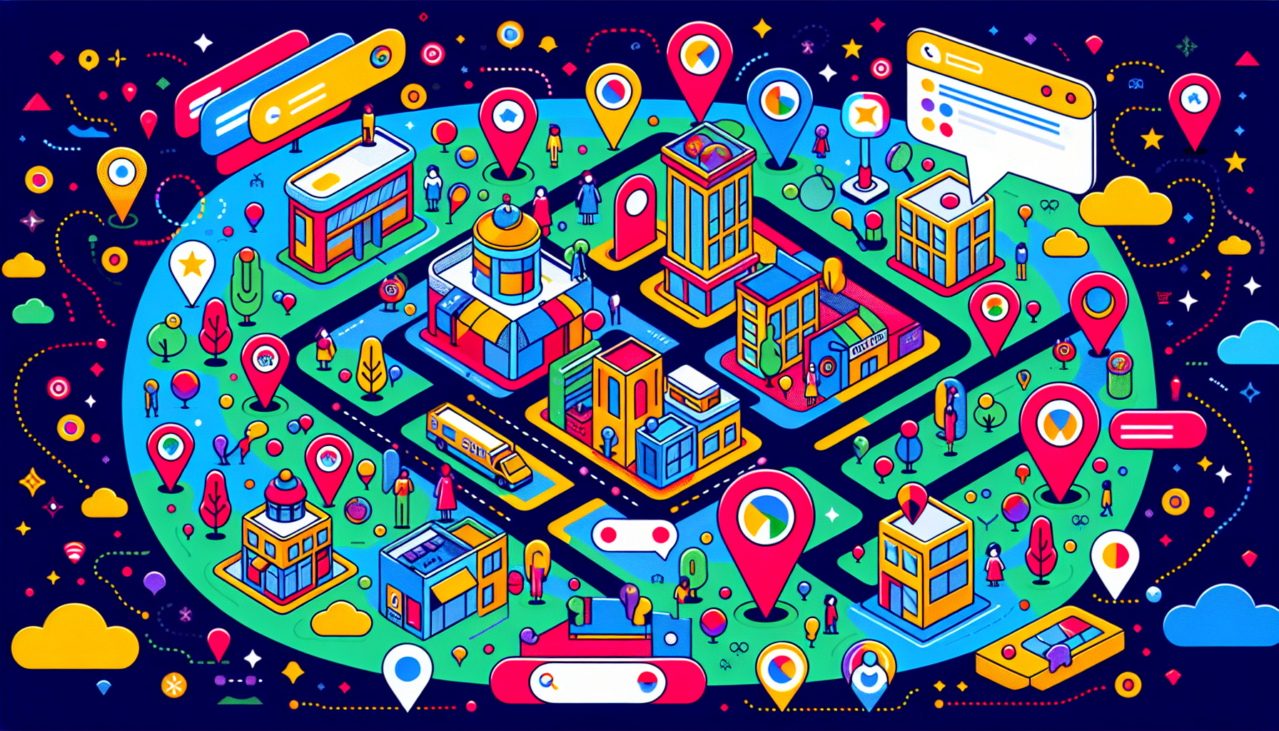 An illustration depicting local SEO strategies for Google, highlighting the importance of targeting local search results.