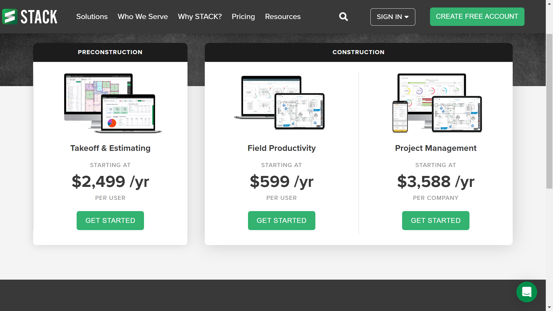 Stack's software pricing page for 2023