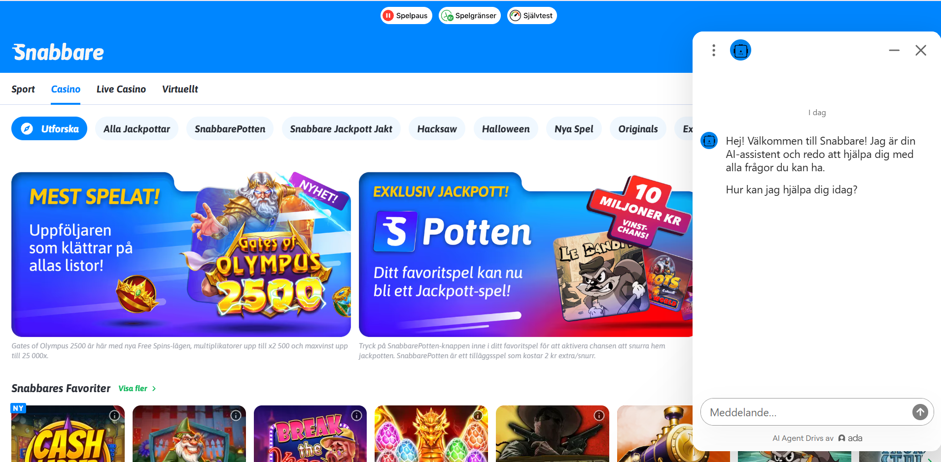 Kundtjänst hos Snabbare med ai-bott