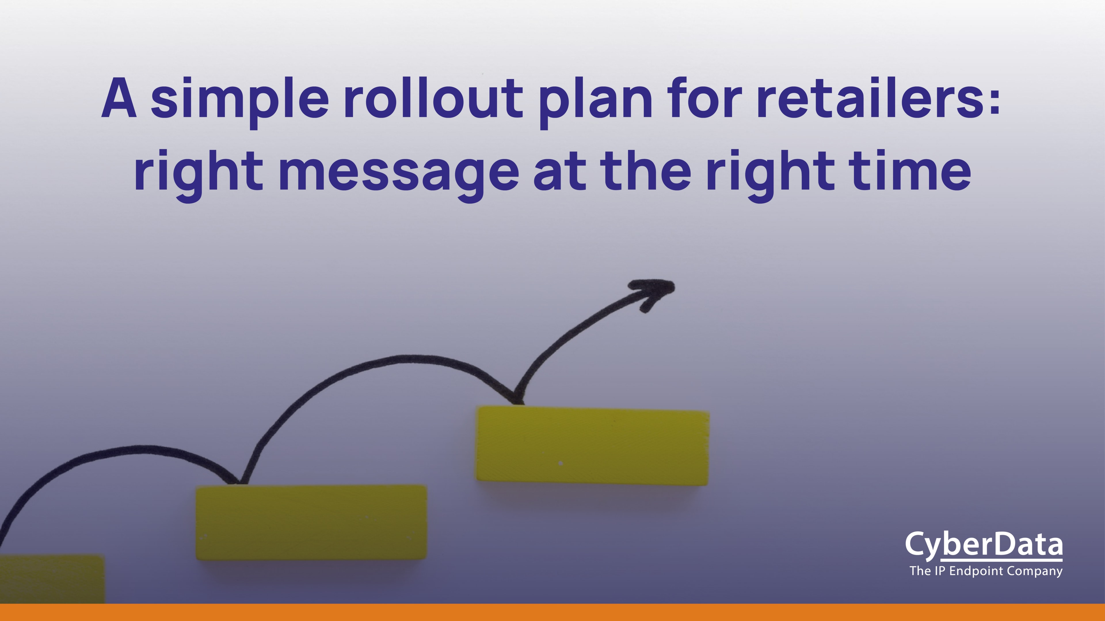 Upward arrow over yellow steps with text on message timing, emphasizing real-time communication to send messages at the right moment for retailers.