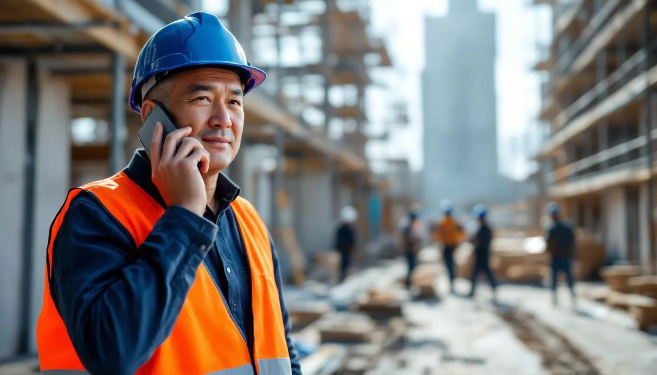 An Asian man, dressed in construction attire, is engaged in a phone conversation with a client, emphasizing the importance of a smooth customer onboarding process. This interaction highlights the hidden costs of poor onboarding, which can impact both customer satisfaction and the company's bottom line.