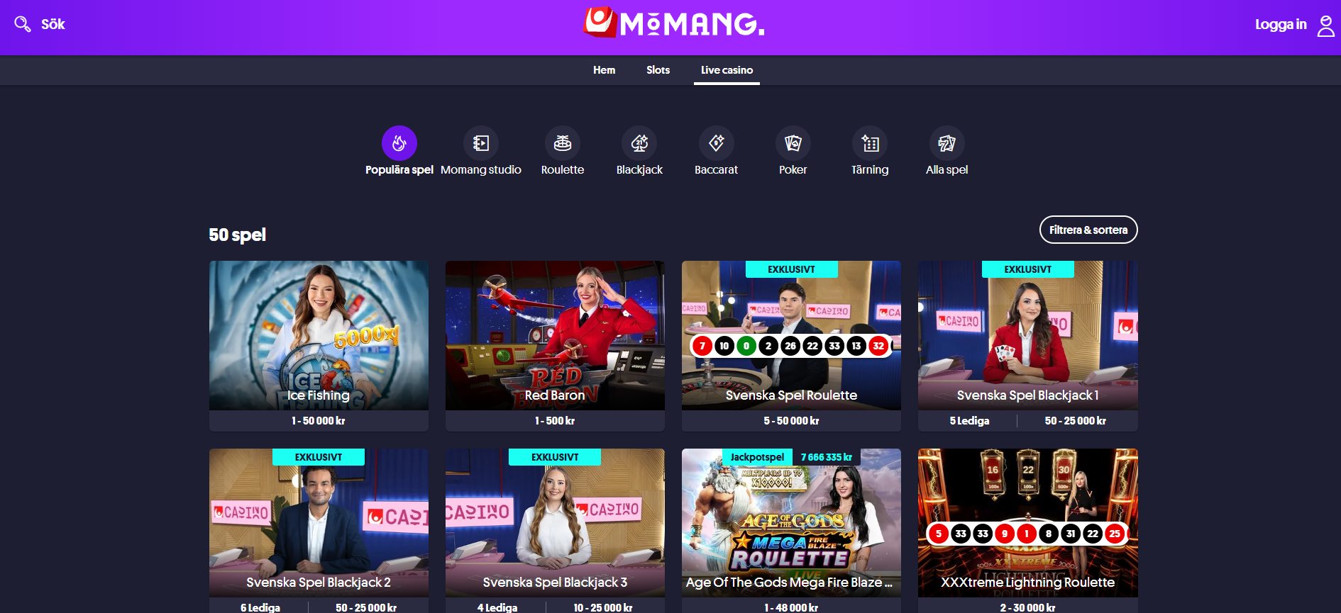 Live casino hos Momang.