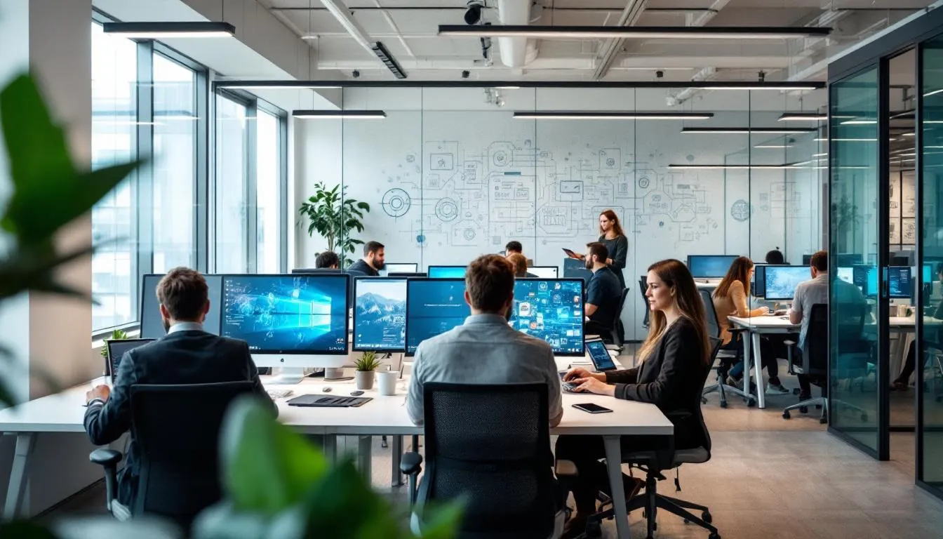 A group of web designers in Perth collaborating on a project.