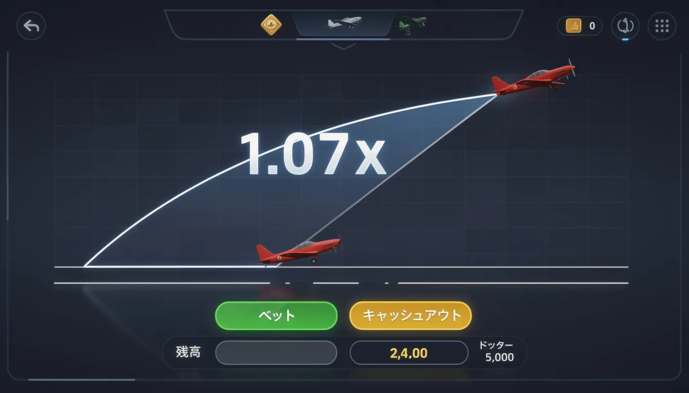 アビエイター カジノのゲーム画面では、飛行機が離陸する瞬間が表示されており、プレイヤーは賭け金を設定して、キャッシュアウトのタイミングを見極める必要があります。オンライン カジノのこのクラッシュゲームでは、飛行機が飛び去る様子が緊張感を高めています。