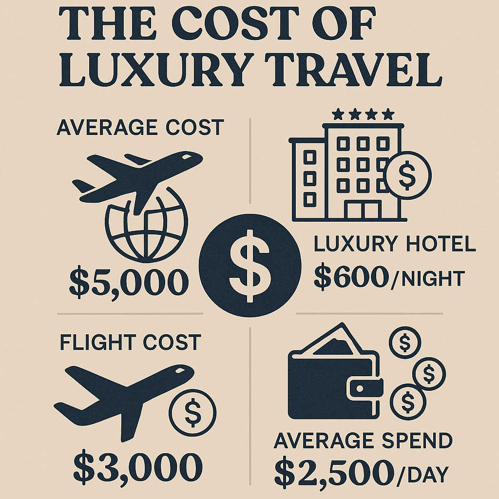 An infographic displaying the financial aspects of luxury travel, emphasizing costs and spending.